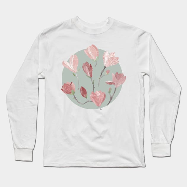 Magnolia flowers on mint Long Sleeve T-Shirt by LavishSeason